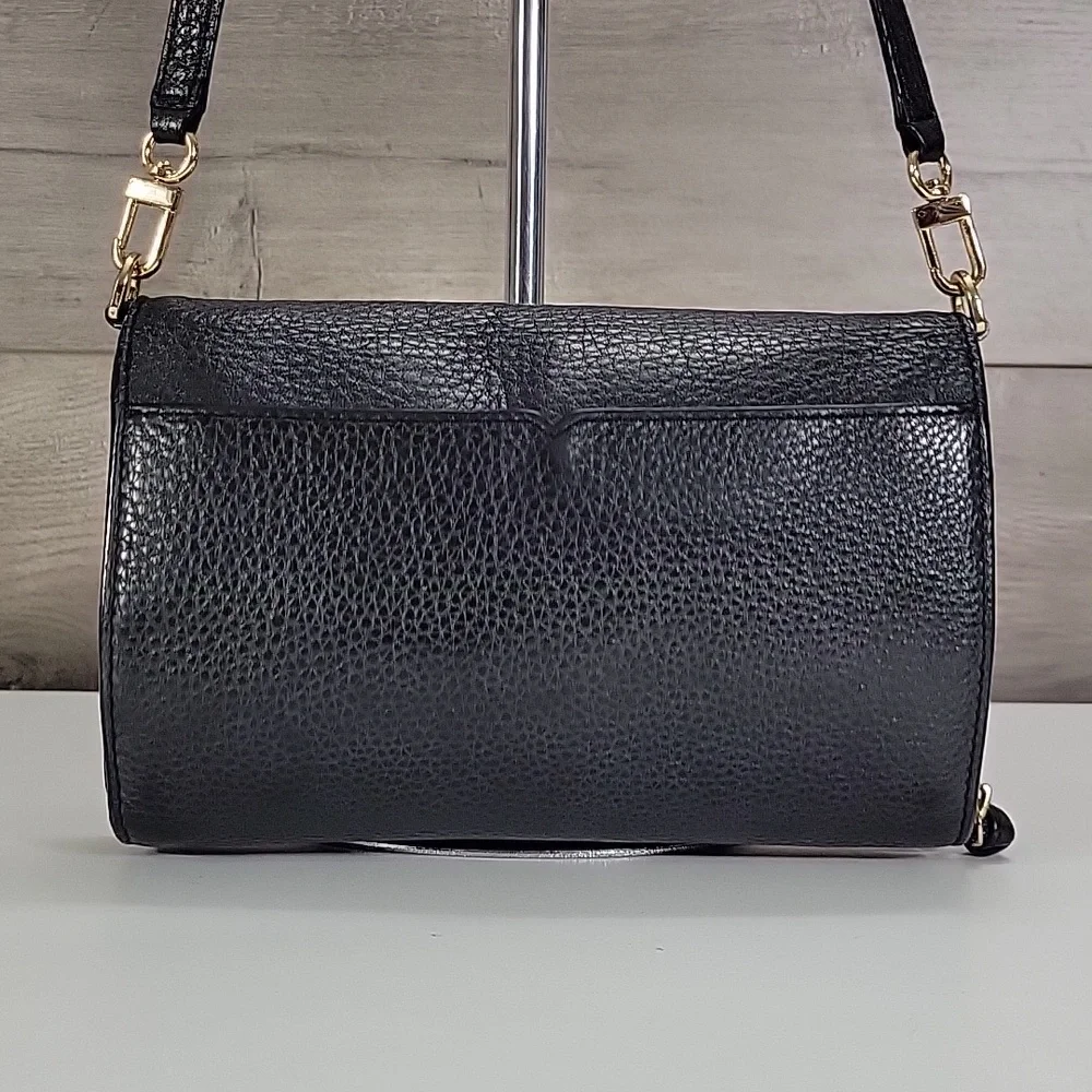 Tory Burch Black Pebbled Leather Flap Front Crossbody Bag
